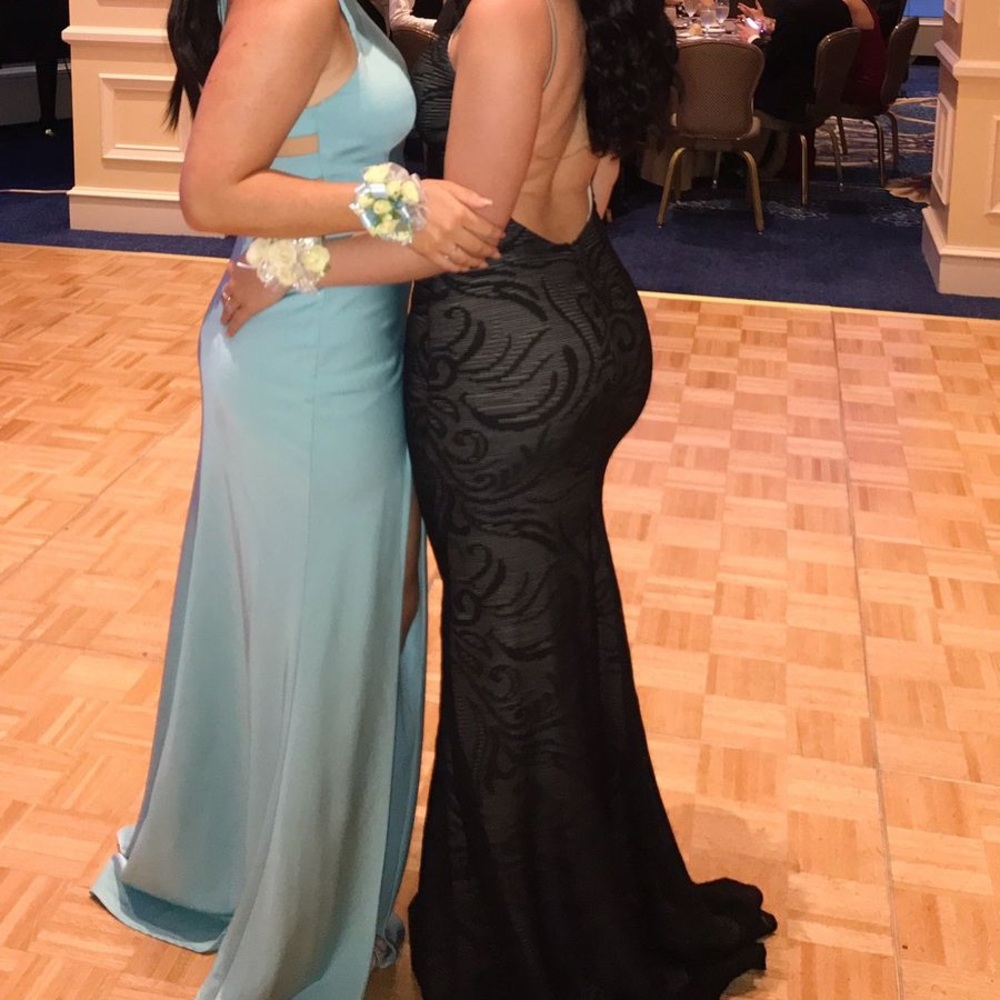 black open back prom dress
